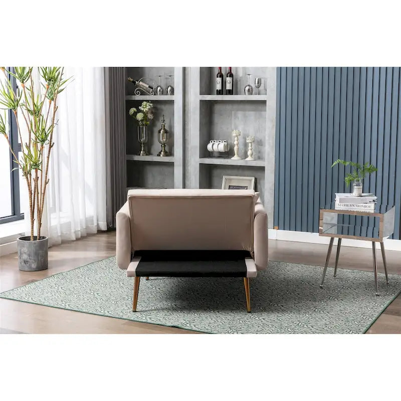 Poltrona letto da salotto in velluto con imbottitura capitonné e piedini color oro rosa