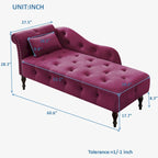 Moderne Chaiselongue, 60.6, mit Samtbezug, Knopfheftung, Beinen aus Massivholz und Ziernägeln