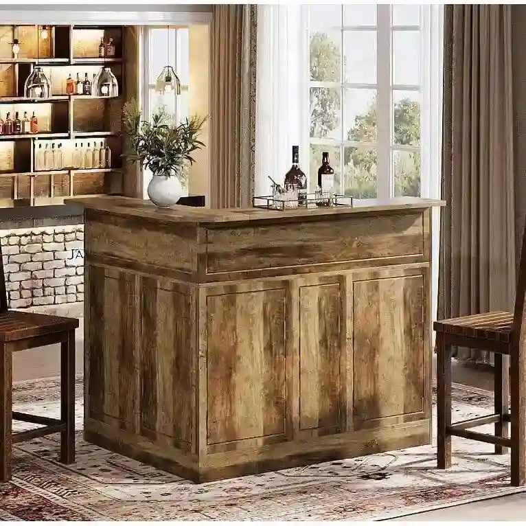 Meuble-bar en L avec porte-verres à pied pour bar à domicile