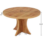 Lantine ronde eettafel van 47.24 inch voor 4-6 personen, eettafel in landelijke stijl met middenpoot, kleine eettafel voor de eetkamer of woonkamer, bruin
