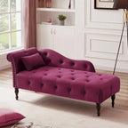 Moderne Chaiselongue, 60.6, mit Samtbezug, Knopfheftung, Beinen aus Massivholz und Ziernägeln