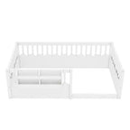 Lit au sol pour enfant Bellemave avec barrières surélevées et bibliothèque, cadre de lit Montessori en bois pour lit simple, pour filles et garçons