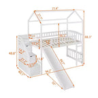 Hochbett in Hausform für Einzelbetten mit Rutsche und Treppe, Hochbett mit Schubladen, Holzhütten-Hochbett für Kinder und Kleinkinder