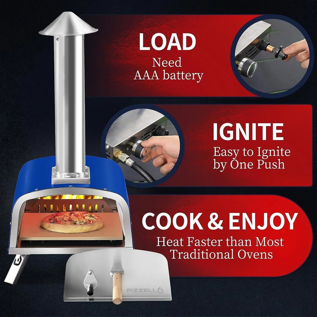 Multifuel-Pizzaofen für draußen, Pizzabäcker für Steinofenpizza mit Gasbrenner und Holzbox - 12 inch