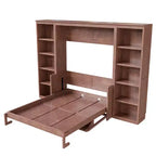 Full/Queen Size Murphy Bed Space-Saving Wall Bed with Desk and Bookshelf, Dark Brown - ModernLuxe
