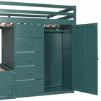 Etagenbett in Full-over-Full-Größe mit Kleiderschrank und Schubladen, platzsparendes Etagenbett aus Holz in Full-Größe mit Rausfallschutz für Wohnung und Schlafzimmer