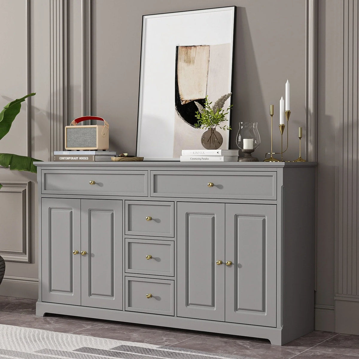 59.1' Sideboard, weiß, Mid-Century-Modern-Stil, zeitgenössisches Design, lackiert