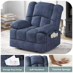 Blauwe extra grote relaxfauteuil met schommelfunctie en chenillebekleding