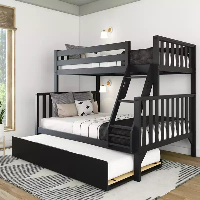 Letto a castello Max & Lily con letto estraibile, singolo sopra matrimoniale, in legno massello, stile scandinavo, per bambini