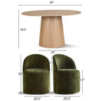 Conjunto de jantar moderno para 6 pessoas, mesa redonda com pé central, cadeiras giratórias tipo barril com rodas, chenille texturizado - Panipeachy
