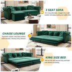 Whisen Schlafsofa aus Samt, 3-in-1, King Size, ausziehbar und umwandelbar, mit beweglichem Ottomanen, gestepptes Design