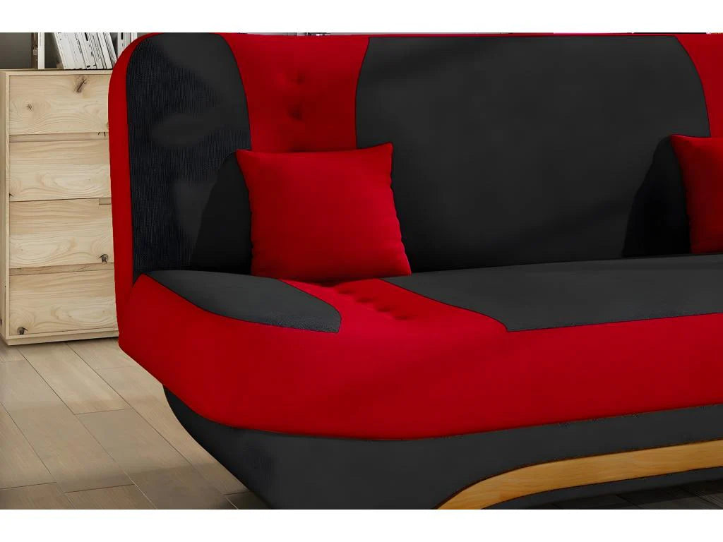 3-Sitzer-Schlafsofa mit Stauraum - zweifarbig Anthrazit / Rot - aus hochwertigem Stoff EWIN