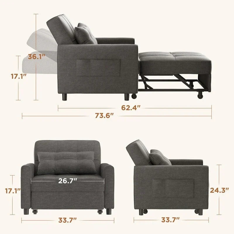 Sofá-cama ajustável 3 em 1, sofá-cadeirão extensível, cama dobrável convertível para sala de estar