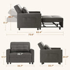 Sofá-cama ajustável 3 em 1, sofá-cadeirão extensível, cama dobrável convertível para sala de estar