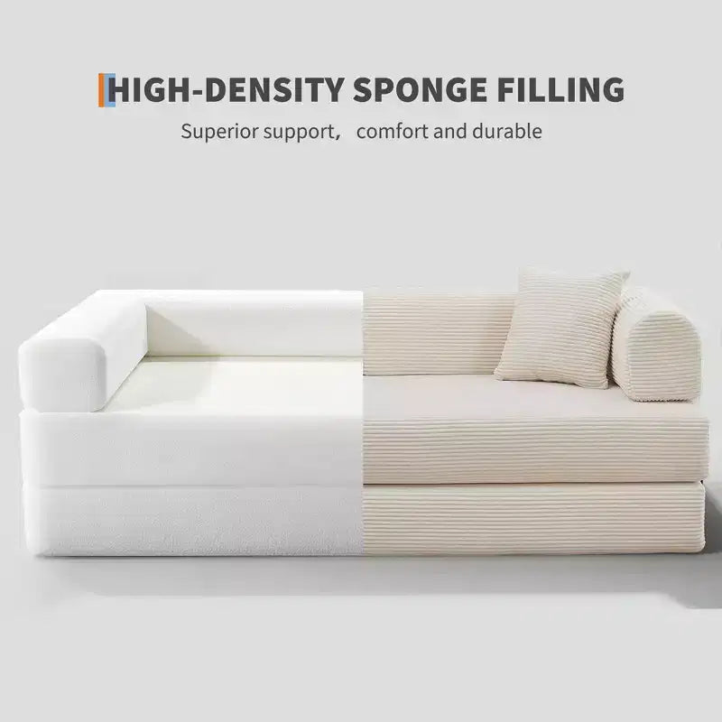 Canapé-lit convertible 4-en-1, matelas de sol pliant en velours côtelé sans cadre de 79 avec coussin, causeuse sans montage pour petit appartement