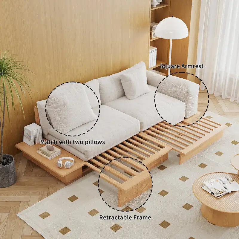 JASIWAY Modernes Sofa aus Massivholz mit Bezug aus Baumwollleinen