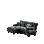 Narożna sofa dwuosobowa w kształcie litery L z tapicerką chenille i poduszkami lędźwiowymi