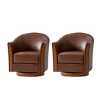 Pocono Übergangs-Stil-Drehfasssessel aus echtem Leder mit Massivholzgestell, 2er-Set, Artful Living Design