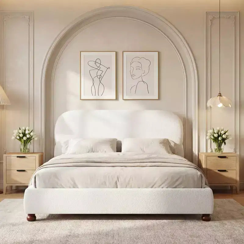 Christopher Knight Home Matteo modern bed met frame van rubberhout en bouclébekleding