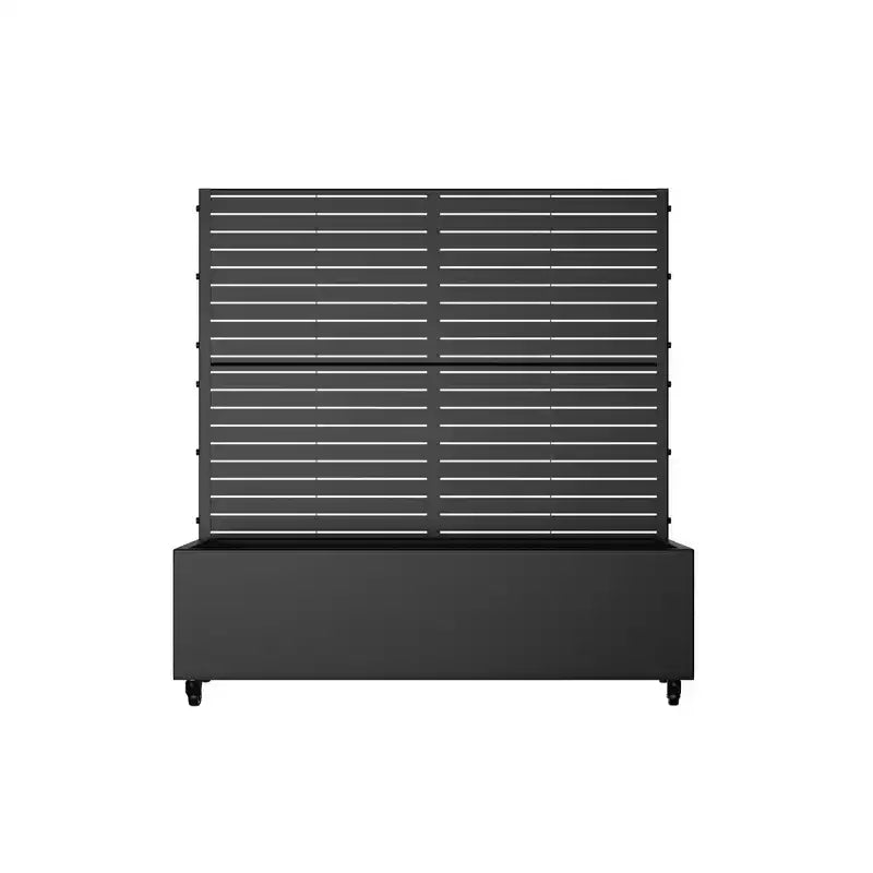 MAYEERTY plantenbak met trellis, zwart ijzer, klassieke stijl met lamellen, 47x47x16in, set van 3