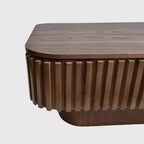 JVNOXK salontafel van 38.6' met gefreesd blad en opklapbaar tafelblad met opbergruimte, van massief houtfineer, in hoogte verstelbaar, moderne bijzettafel voor de woonkamer of slaapkamer, walnootkleurig