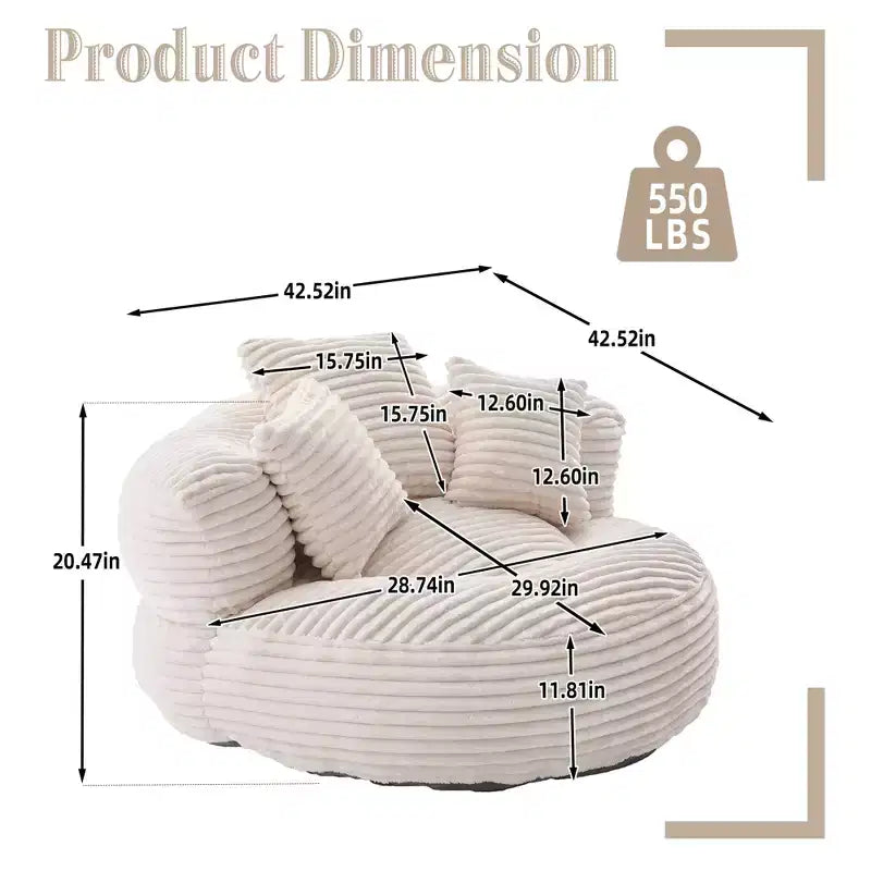 Sitzsacksofa für Erwachsene und Kinder, übergroßer Cord-Sitzsack mit 3 Kissen und Armlehnen für Wohnzimmer und Schlafzimmer