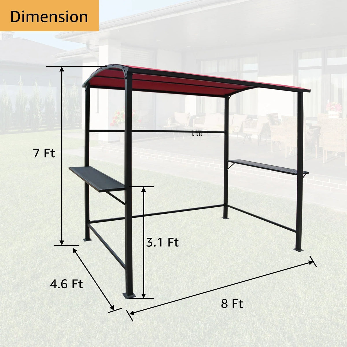 Grillpavillon mit Vordach für den Außenbereich, Stahlrahmen, 5 ft. x 8 ft.