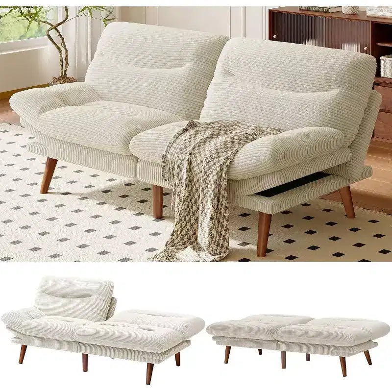 Divano letto in velluto a coste da 66 pollici con schienale e braccioli regolabili, adatto a piccoli spazi, soggiorni o uffici, utilizzabile come futon.