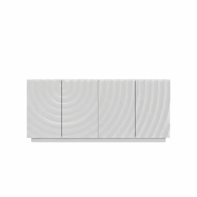59 moderner Spiralen-Sideboardschrank, flacher kunstvoller Aufbewahrungsschrank für den Eingangsbereich mit Türen in 3D-Wellenoptik