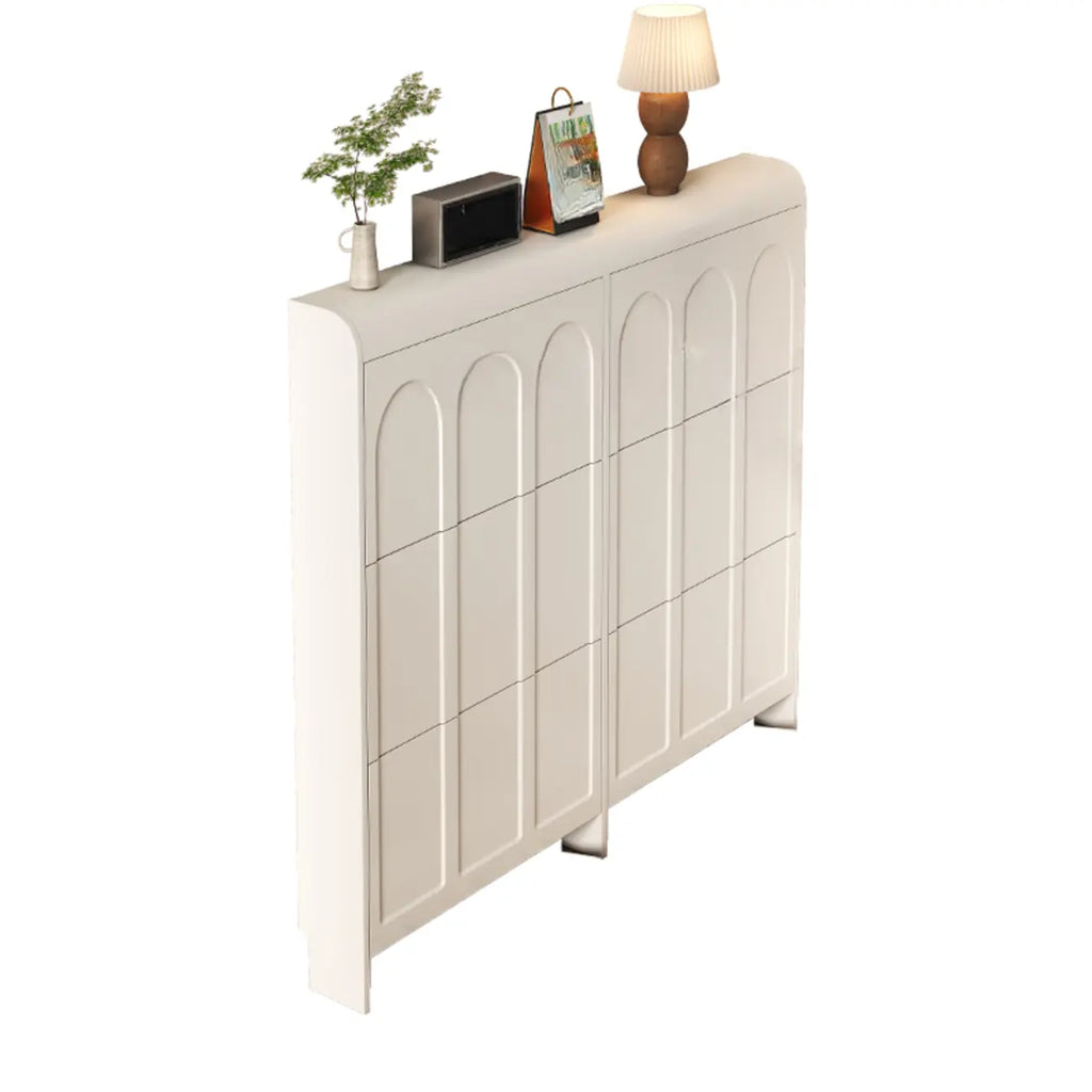 Slim Drop Front 3-Tier White Wood Shoe Storage Cabinet