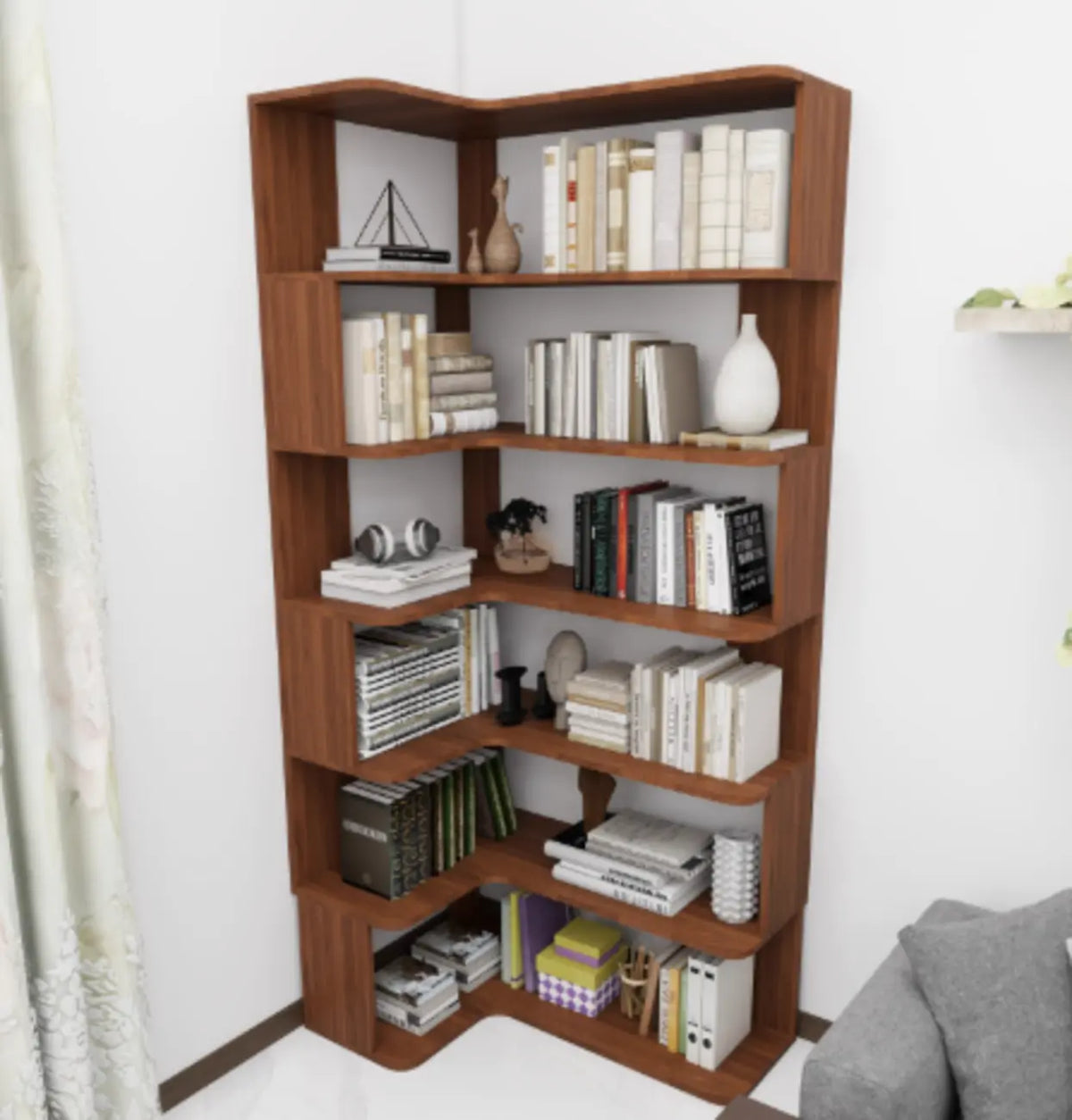 Libreria angolare in legno ingegnerizzato con 6 ripiani