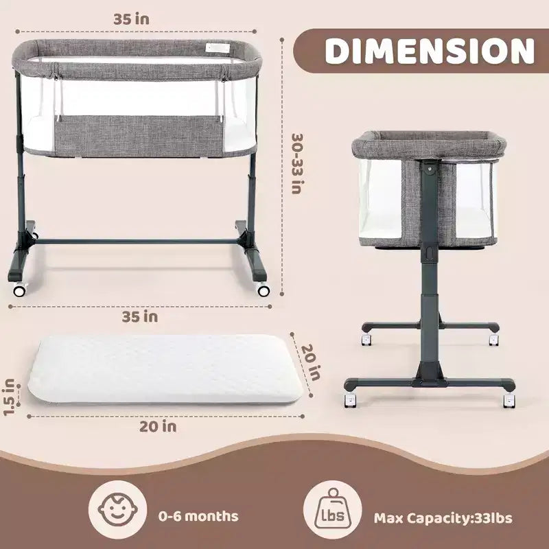 Culla per neonati con ruote ?? beige / grigio / rosa, culla co-sleeping, per 1 neonato