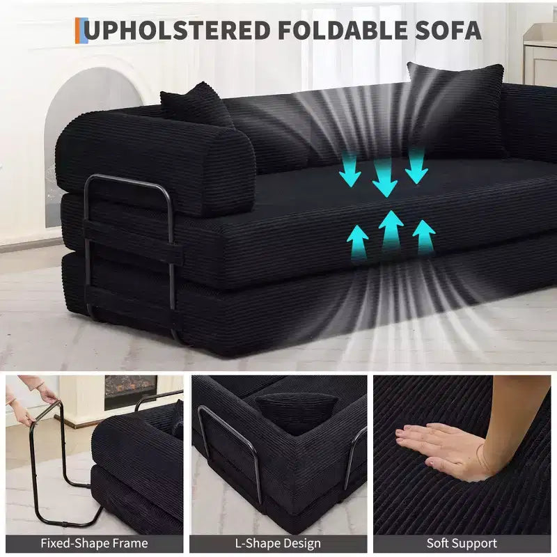 Canapé-lit convertible 4-en-1, matelas de sol pliant en velours côtelé sans cadre de 79 avec coussin, causeuse sans montage pour petit appartement