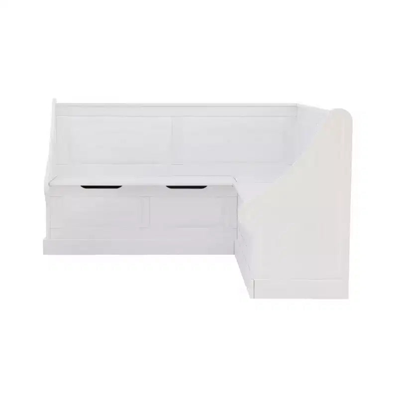 Banc d’angle petit-déjeuner Tobin traditionnel en bois massif, sans dossier, avec rangement et coussin blanc - Linon