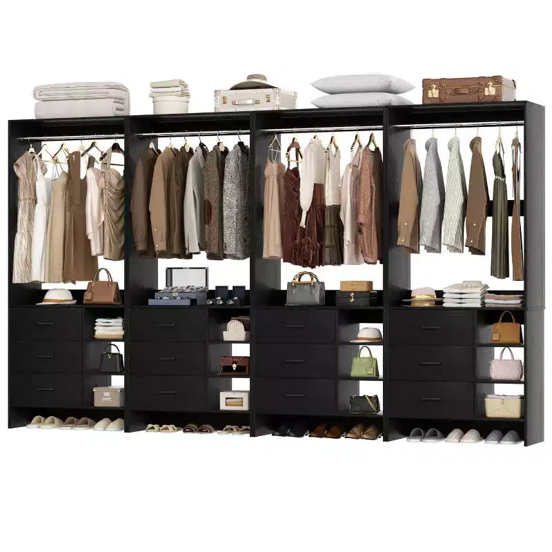 Besiost Set aus 4 Schrankorganisatoren mit Holzschubladen und Kleiderstangen