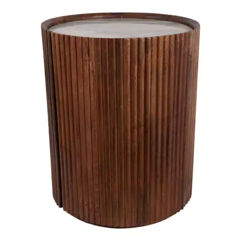 Tavolino laterale decorativo in legno scanalato con piano in marmo e vano contenitore - Piccolo tavolino decorativo per camera da letto o soggiorno