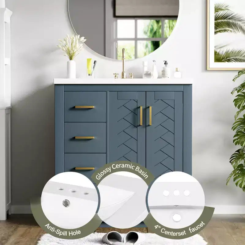 30 Badezimmer-Waschtischunterschrank mit einem Waschbecken, Schrank und 3 Schubladen ??Schwarz / Blau / Grün / Indigo / Weiß