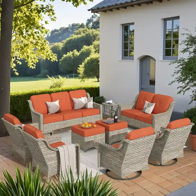 XIZZI 9-delige loungeset voor buiten met draaibare stoel