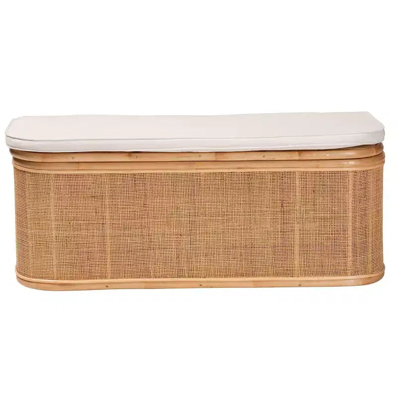 bali & pari Banc de rangement en rotin naturel Ishana Naturel/Blanc : polyester rembourré, cadre en contreplaqué, aucun assemblage requis
