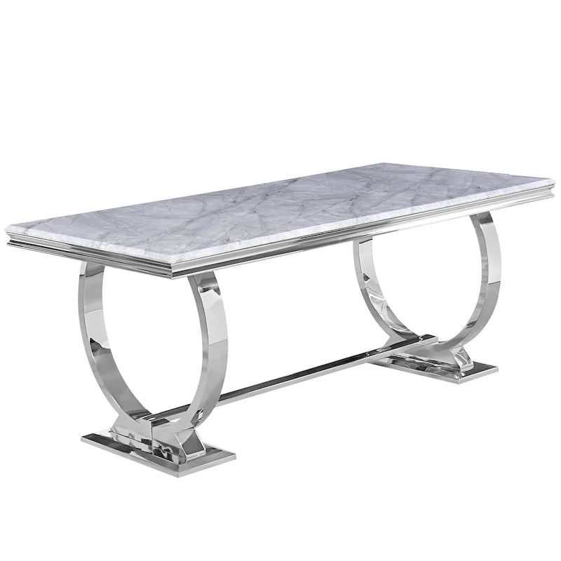 Mesa de jantar moderna com base em U de metal inoxidável