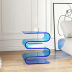 Contemporary Acrylic S-Shaped Side Table with Storage