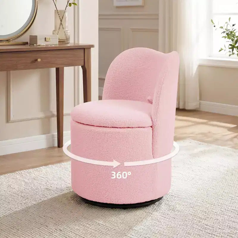 Chaise pivotante de coiffeuse avec rangement, tabouret rond rembourré pour maquillage avec dossier, fauteuil d’appoint tonneau moelleux pour chambre et salon