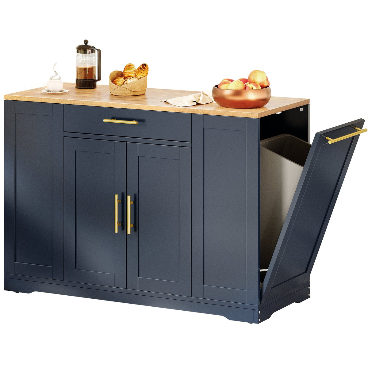 Meuble îlot de cuisine roulant Moasis de 53 pouces, avec rangements, portable et mobile