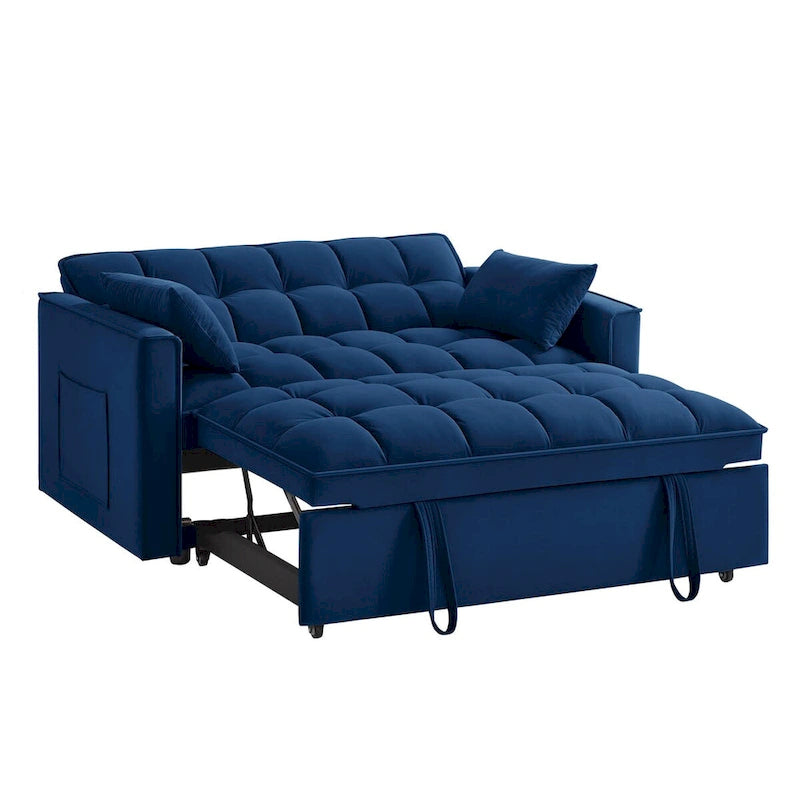Rozkładana sofa dwuosobowa 4 w 1 z podłokietnikami i kieszeniami do przechowywania, wielofunkcyjna pikowana sofa z regulowanym oparciem