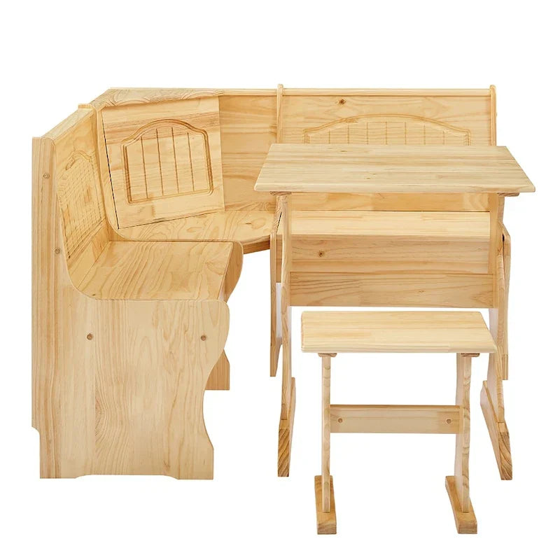 Conjunto de canto para refeições MUSEHOMEINC de estilo tradicional, 3 peças em madeira maciça, com mesa e banco lateral, mesa de canto com arrumação oculta