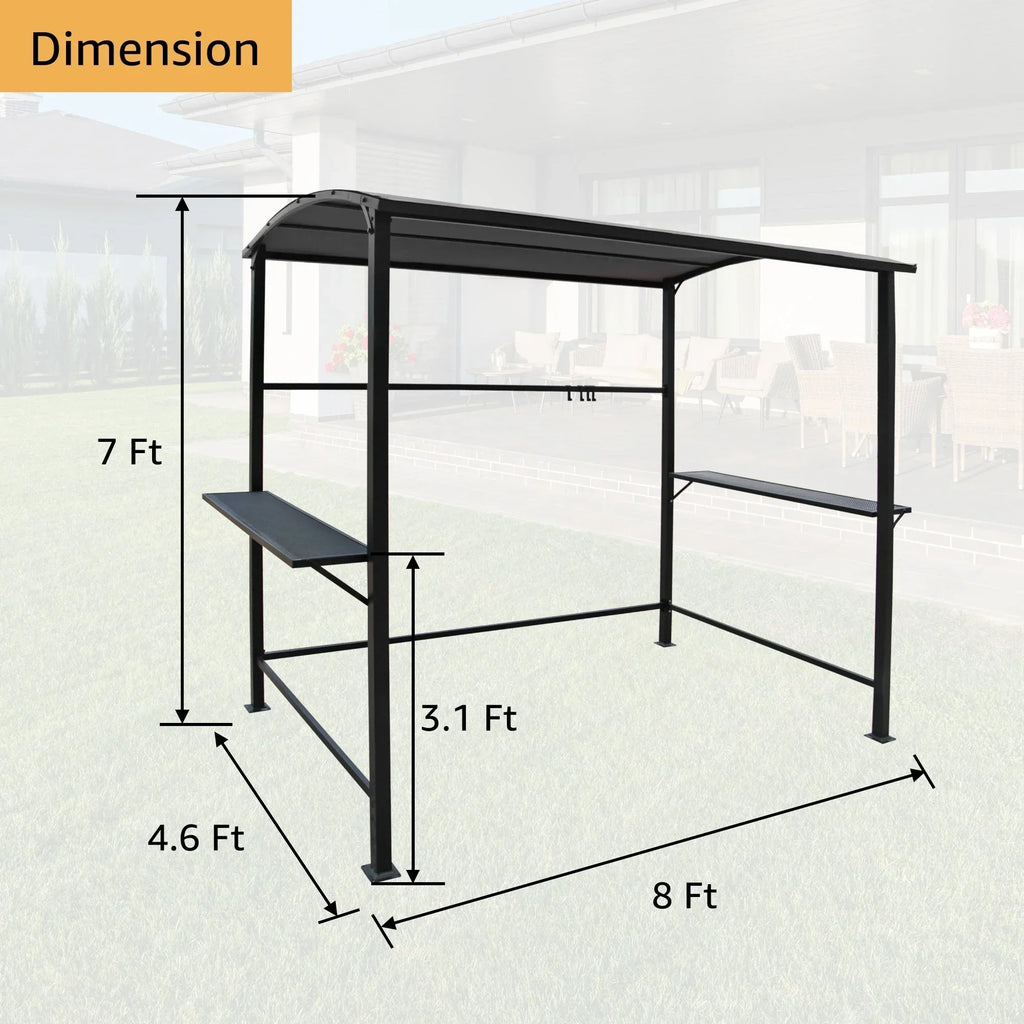 Grillpavillon mit Vordach für den Außenbereich, Stahlrahmen, 5 ft. x 8 ft.