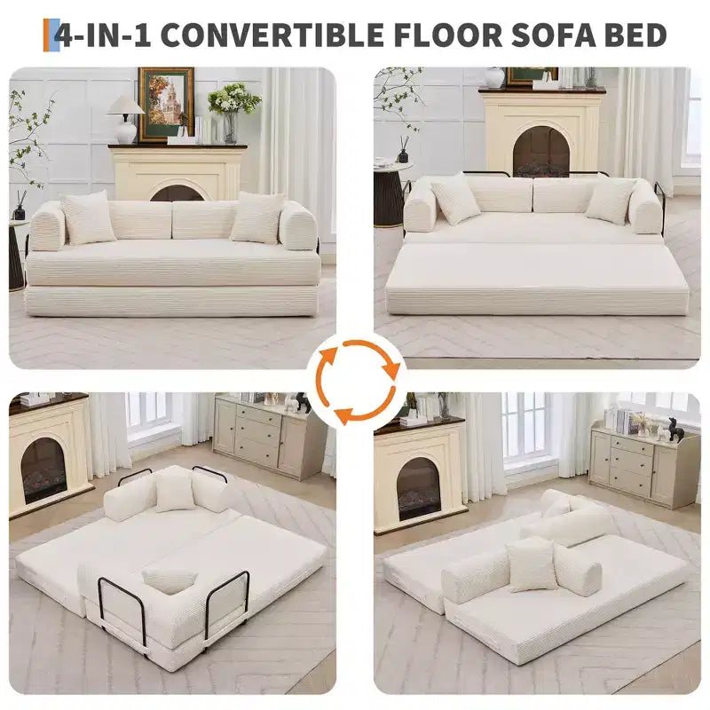 4-in-1-Schlafsofa, 79-Zoll-klappbare Cord-Couch ohne Gestell mit Kissen, ohne Montage, Zweisitzer für kleine Wohnungen