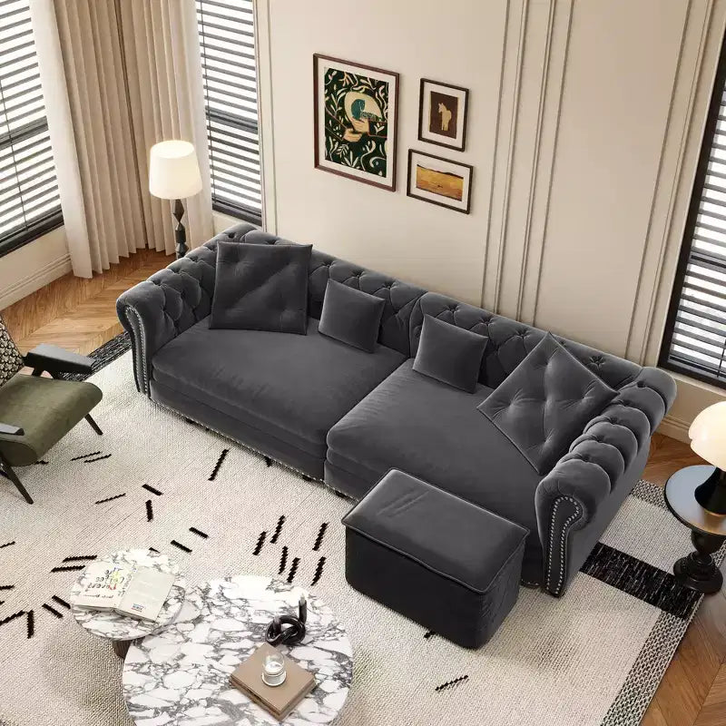 Whisen Schlafsofa aus Samt, 3-in-1, King Size, ausziehbar und umwandelbar, mit beweglichem Ottomanen, gestepptes Design