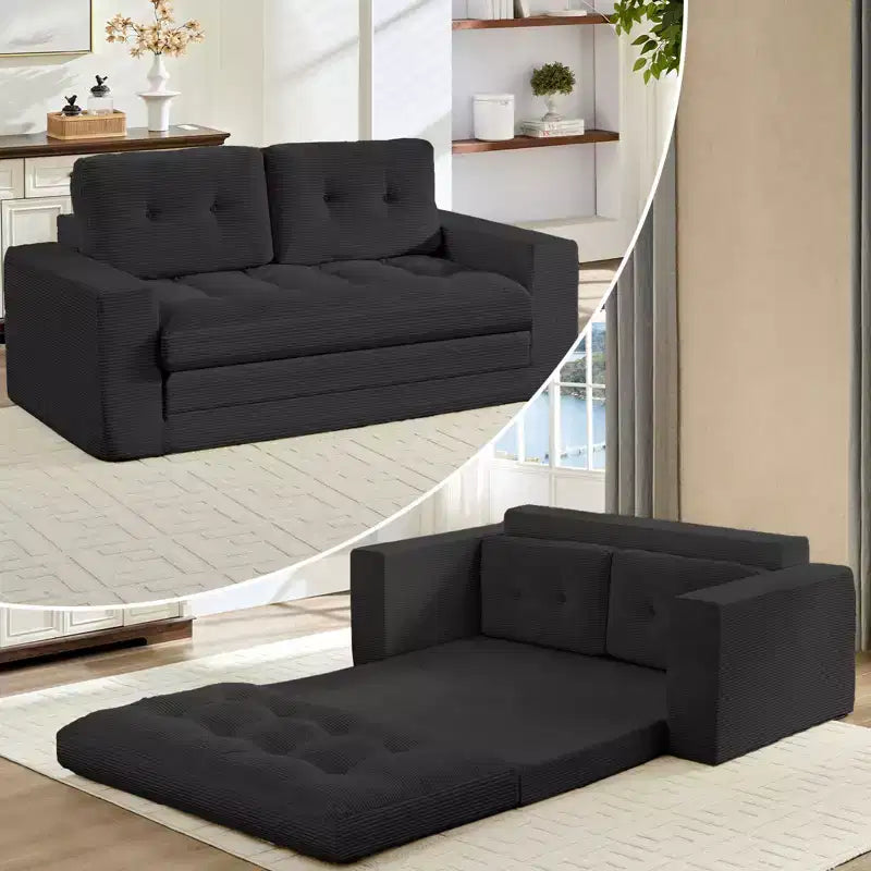 Mjkone 71' 2-in-1-Schlafsofa, umwandelbar, Cordstoff, klappbar, mit Knopfheftung, Zweisitzer-Schlafsofa, platzsparend
