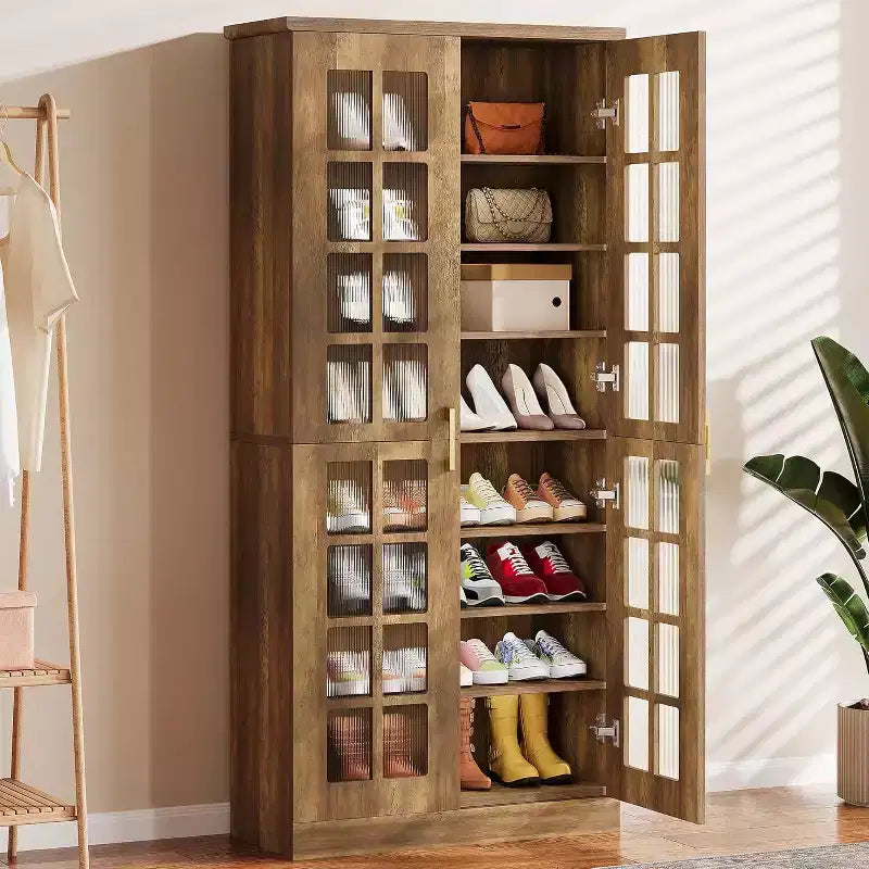 Hoher Schuhschrank von Lantine mit Türen, Schuhaufbewahrung mit 8 Ebenen und verstellbaren Einlegeböden, moderner Schuhschrank für Flur, Kleiderschrank und Wohnzimmer, Weiß